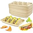VOKOY 36 Pack Disposable Taco Holders for Party, Pulp Fiber Taco Plates Disposable Taco Stands Biodegradable Disposable Taco Trays Holders with 3 Dividers for Taco Tuesday Taco Bar Party Supplies