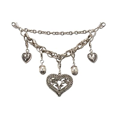 Heimatflüstern Trachtenschmuck * Damen Charivari Strass-Herz mit Hirsch * Trachtenkette mit Trachten-Herzen und Perlen * Dirn