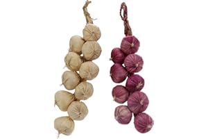Woration 2pcs Artificial Garlic Hanging String Lifelike Garlic Model Fake White Garlic Purple Onion Foam Vegetables Kitchen Home Decoration Photography Props