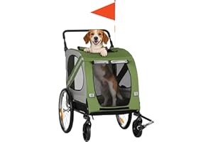 Aosom Dog Bike Trailer, 2-in-1 Dog Wagon Pet Stroller for Travel with Universal Wheel Reflectors Flag, for Small and Medium D