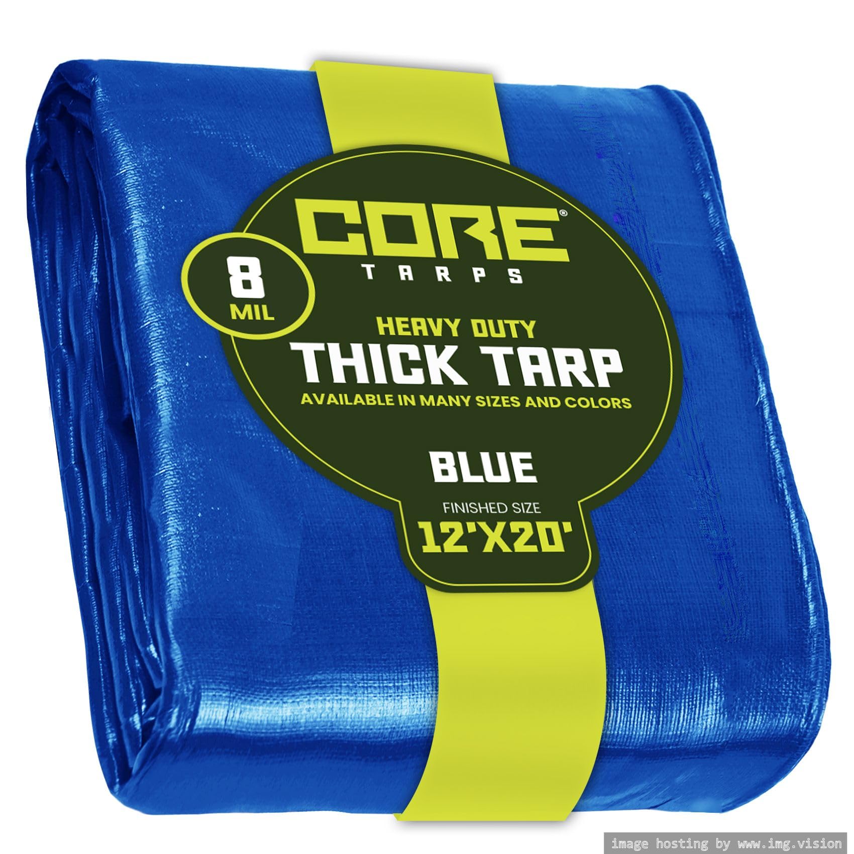Core Tarp - Tarpaulin Waterproof Heavy Duty(155 g/m²|12′ X 20′ | 3.65m X 6.1m|Blue-8 Mil) UV Resistant, Tear Proof, Protective Poly Tarpaulin with Reinforced Edges for Multi-purpose usage