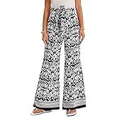 Yousify Women's Wide Leg Boho Pants High Waisted Printed Palazzo Pants Casual Flowy Tie Knot Vacation Trousers with Pockets