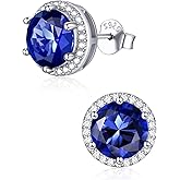 ChicSilver 925 Sterling Silver Birthstone Earrings for Women, 8MM/2 Carat Heart & Round Cubic Zirconia Stud Earrings, Hypoallergenic Jewelry, Ideal Birthday or Christmas Gifts