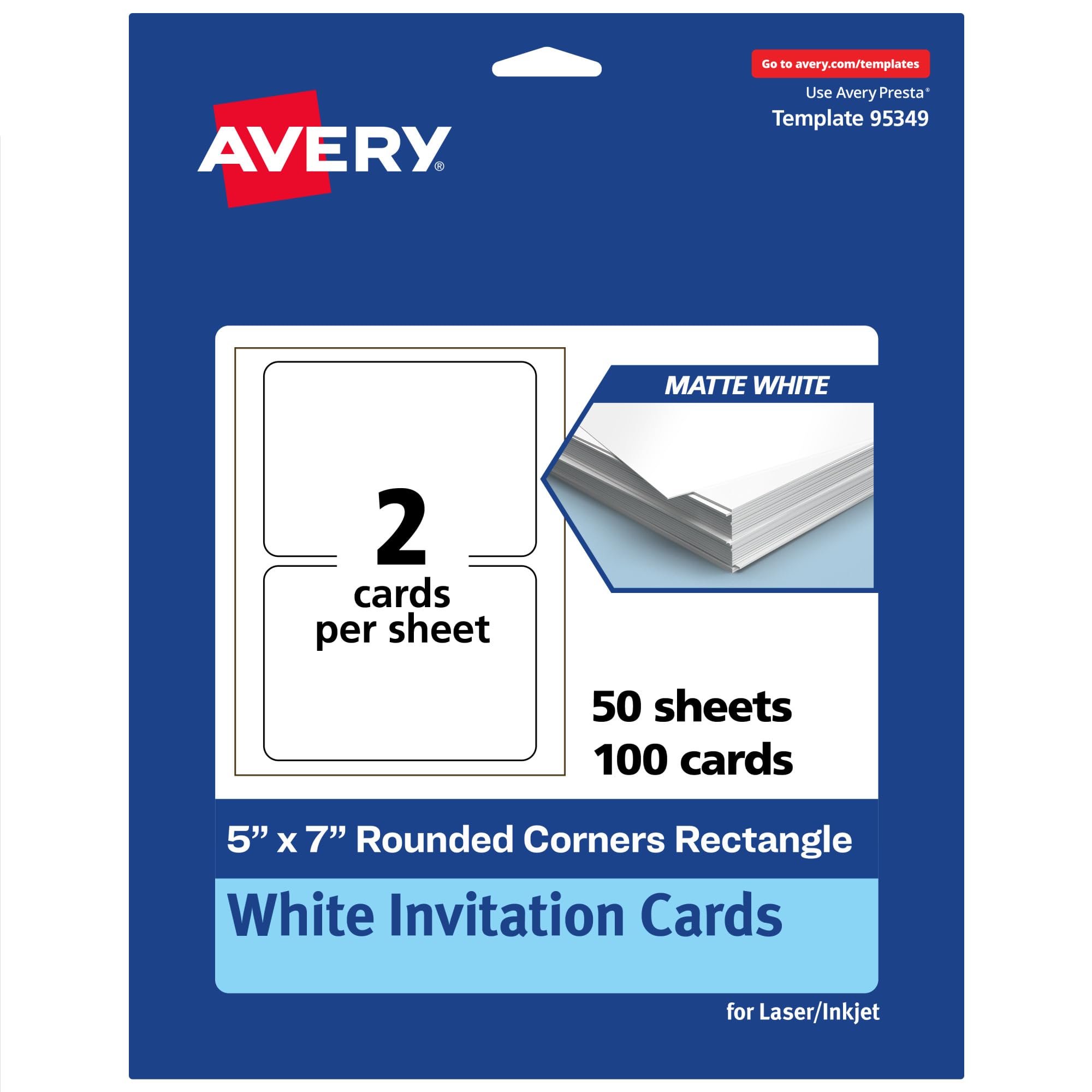 Photo 1 of Avery Printable Rectangle Cards with Rounded Corners, 5" x 7", Matte White Cardstock, Laser & Inkjet Printable, 100 Total, Great for Invitations, Thank You Messages, and More