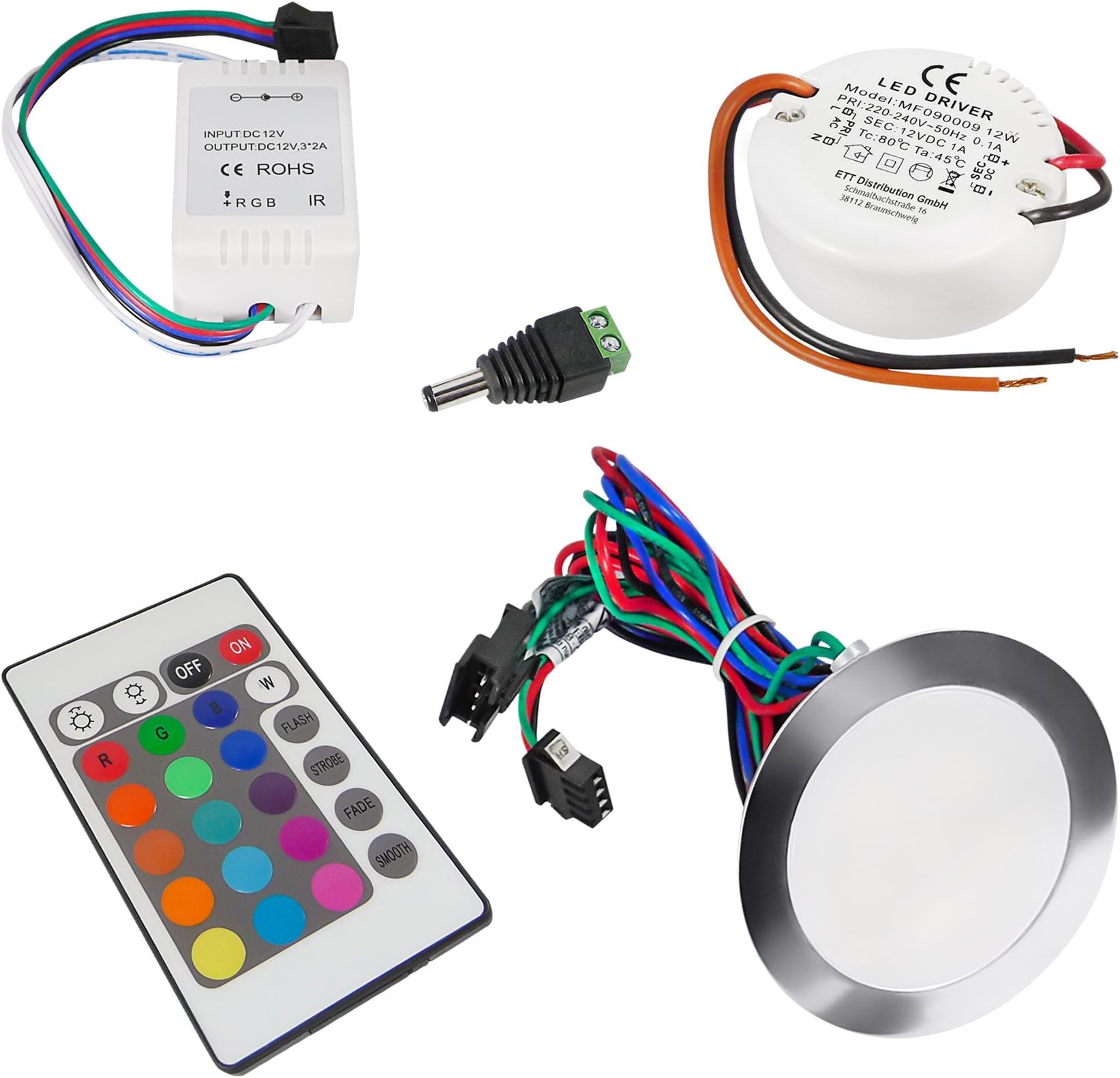 Portia, Laminate, Tiles Light Recessed Floor Light – RGB – Set of 6 with Transformer, Controller and Remote Control [Energy Class A+]
