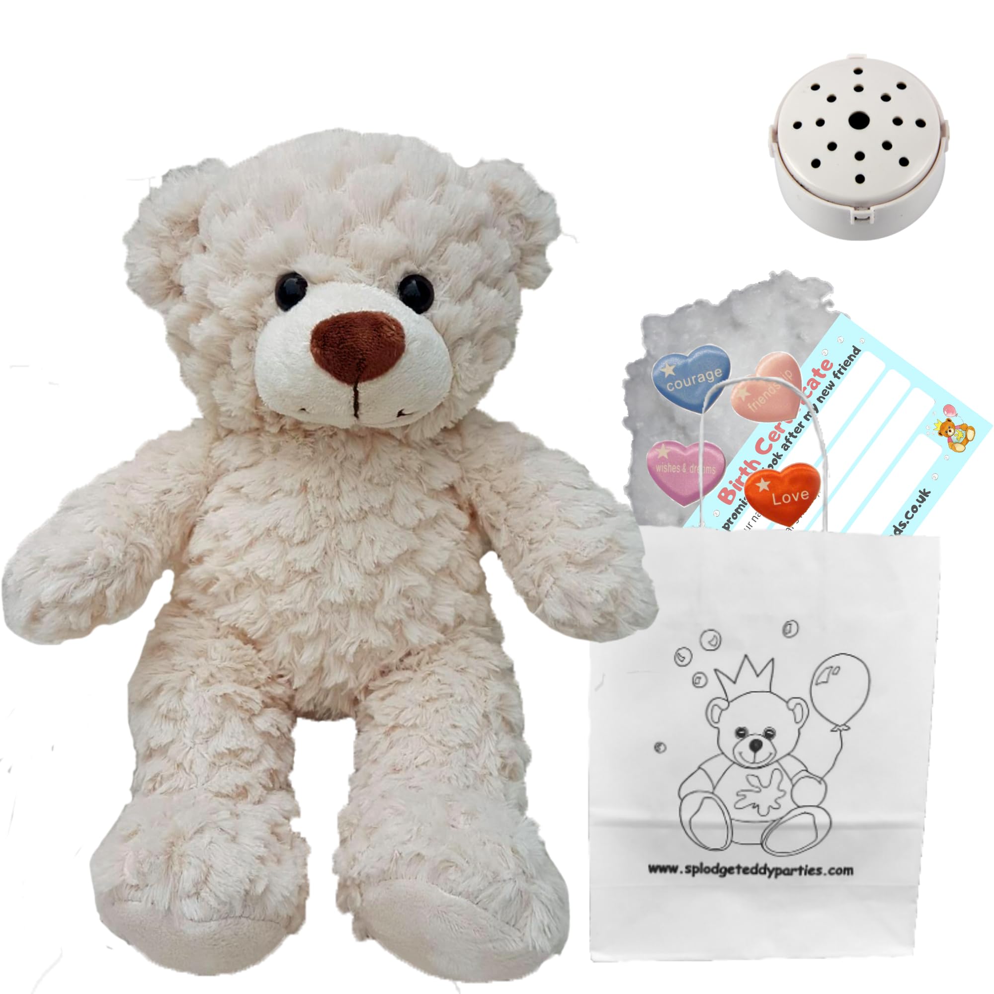 Crinkle Cream Teddy Bear - Soft Plush Toy - 10 inch / 25cm - Build Your own Teddy Bear - Party Kit with 60 Second recordable Voice Box