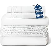 SheRest King 4 Piece Sheet Set, Brushed 1800 Ultra-Soft Sheets - White | Microfiber. 6-16" deep pocket, anti-slip elastic. Ultra breathable, wrinkle resistant, easy care. Hotel Quality All Season