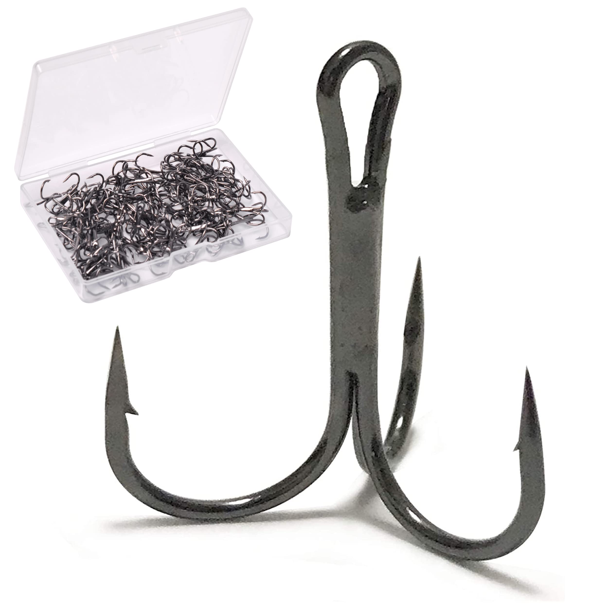 Treble Fishing Hooks 100pcs High Carbon Steel Triple Fishing Hooks Small Round Bend Treble Hook Hard Lure Spoon Fishhook (14#-100pcs)