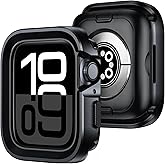 Amizee 2 in 1 Metal Rugged Case Compatible with Apple Watch Series 11/10 46mm, Aluminum Shockproof Protective Bumper Cover for iWatch 46mm, Black