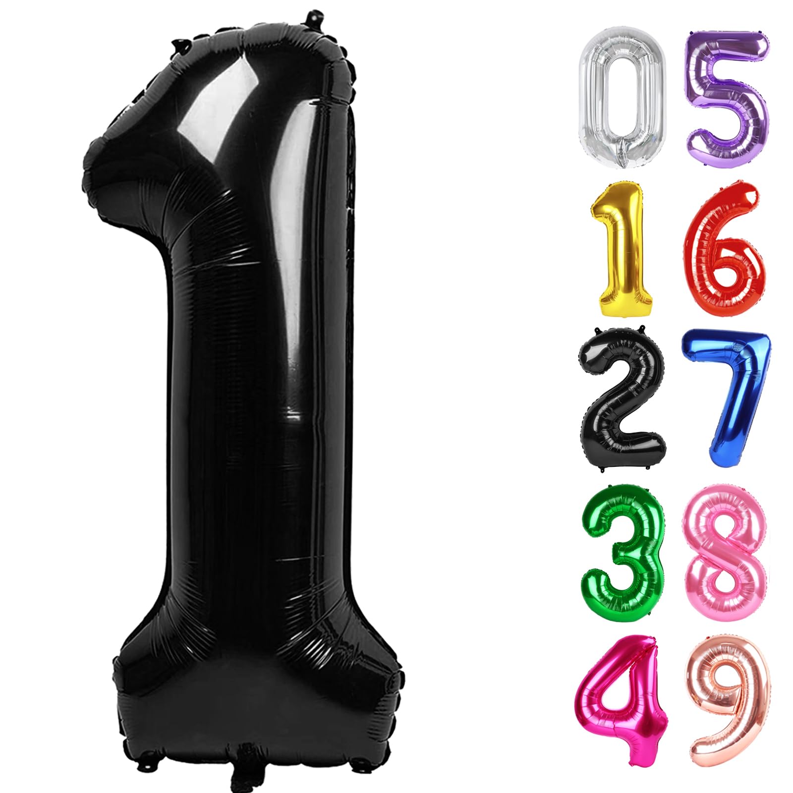 Photo 1 of Black Number 1 Balloon 40 Inch, 1st Birthday Balloon for Baby Boy Girl Toddler First Birthday Decorations, Shiny Black Party Supplies