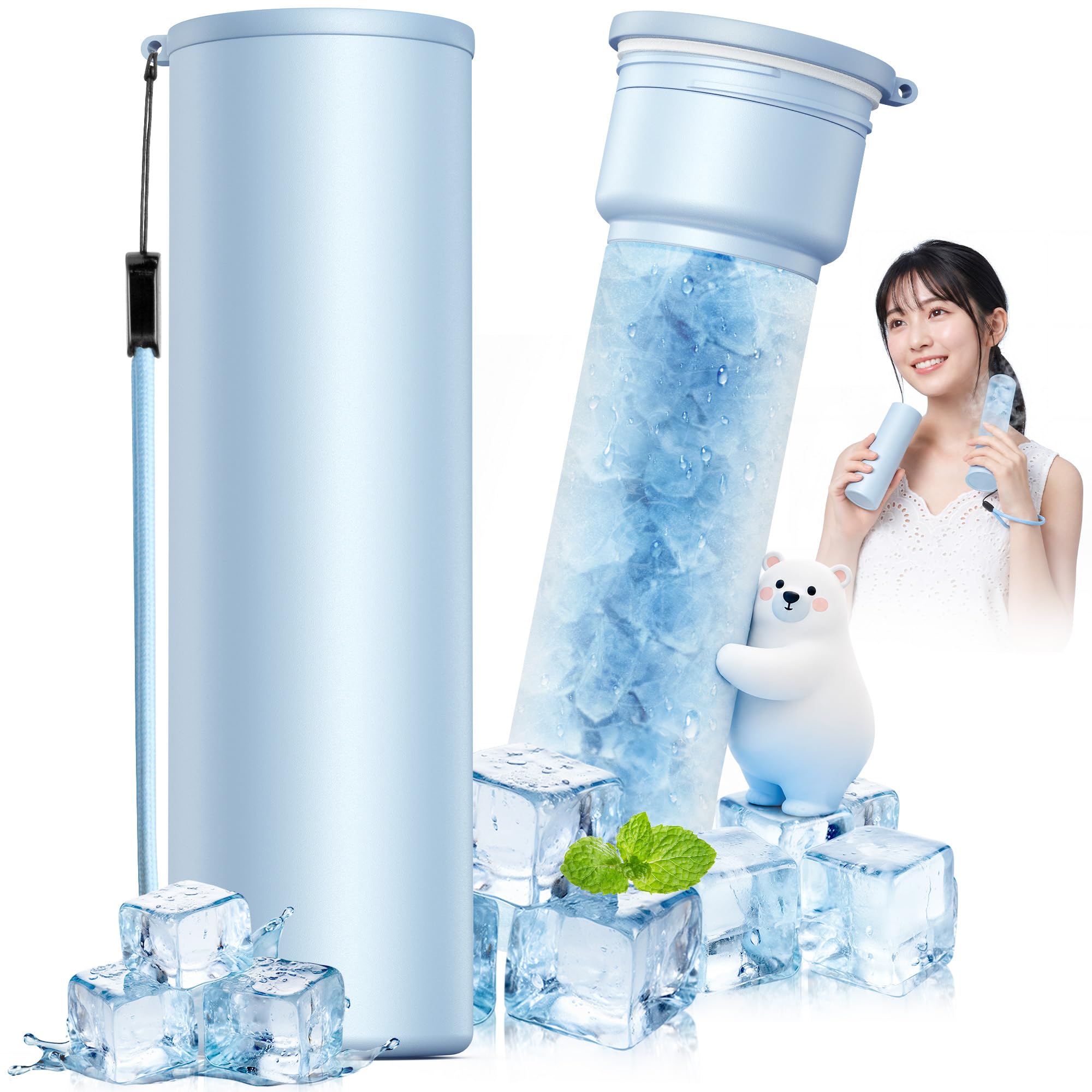 氷嚢 水筒型 熱中症対策グッズ【-5℃凍結保冷ジェル×20時間保冷】ひょうのう 冷却グッズ 氷嚢ボトル ミニアイスパック 首用 魔法瓶構造 大容量 アイシング 持ち運び 結露なし 水漏れ防止 スティック型 ひんやり 暑さ対策 グッズ 繰り返し利用 瞬間冷却パック 通勤通学 野球 サッカー ゴル