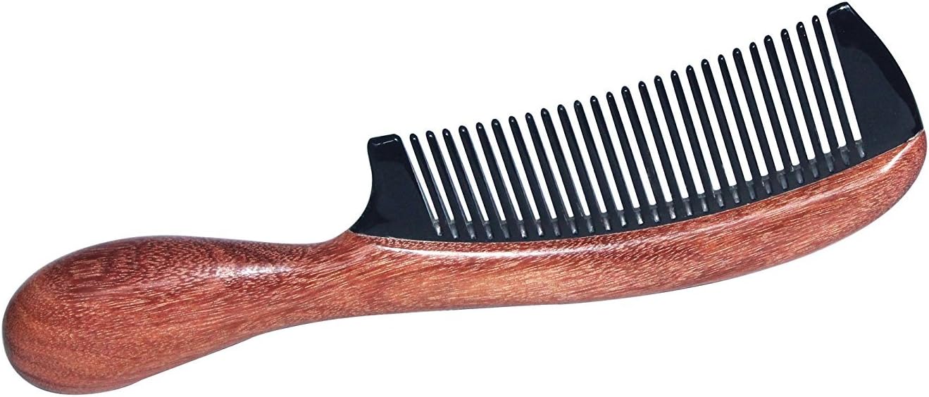 ONIVIB 100% Handmade Natural Horn with Red Sandalwood Comb Handle No Static Hair Comb with Narrow Tooth and Natural Wood Aromatic Scent for Beard,Head Hair,Mustache
