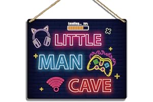Sahjzk Gamer Room Decor for Boys, Little Man Cave Wooden Hanging Plaque, Playroom Nursery Decor for Game Lover Gamer