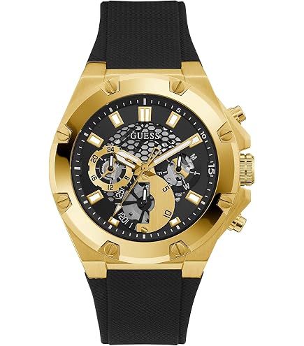 Amazon.com: Guess Men's 44mm Watch - Black Multi Dial Gold-Tone