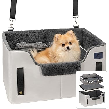 CHANLAU Small Dog Cat Booster Seat ON Car Armrest Perfect for Small Pets | Included Safety Tethers Included | Suitable for Most Car Deluxe Deluxe Interactive Pet Seatï¼Ë†Single Door armrestï¼â