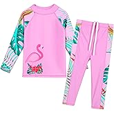 Girls Two Piece Swimsuit Long Sleeve Floral Bathing Suit UPF 50+ Summer Beach Swimwear