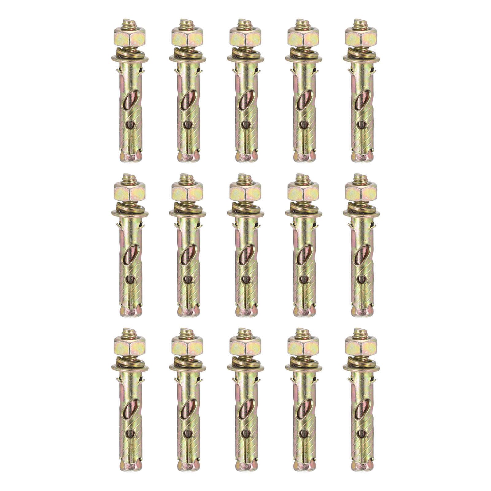 DTGN 1/4" x 2" Hex Nut Sleeve Anchors - 30Pack - Good for Concrete Dry Brick Block Walls - Carbon Steel - Gold