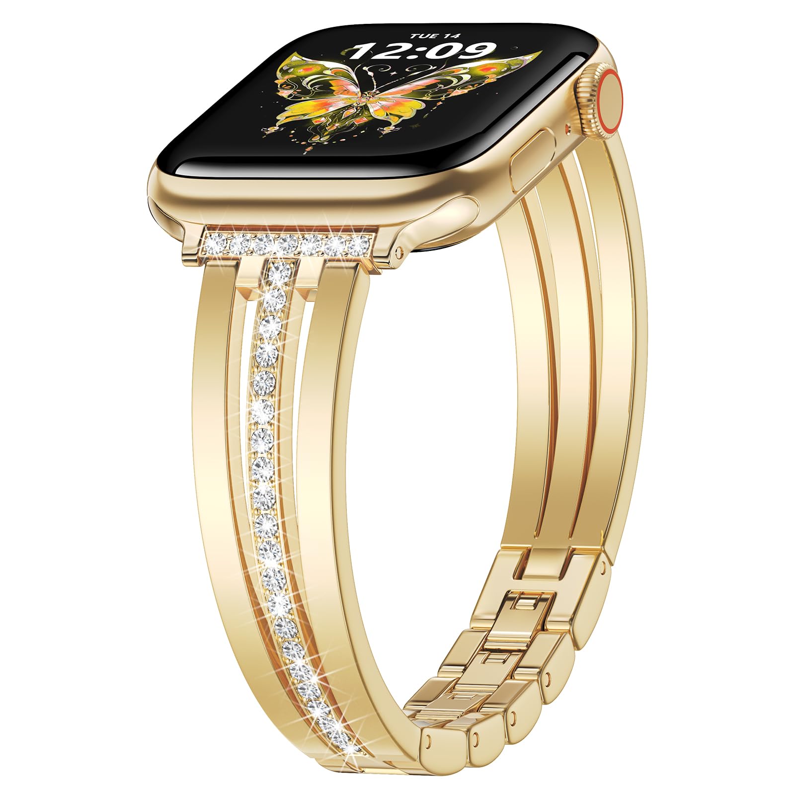 Photo 1 of AIRSPO Slim Gold Band Compatible with Apple Watch 38mm 40mm 41mm Women Thin Metal Strap Dressy Jewelry Bracelet with Bling Diamond for iWatch Bands Series 10 9 8 7 6 5 4 3 SE, (Gold, 38mm 40mm 41mm)