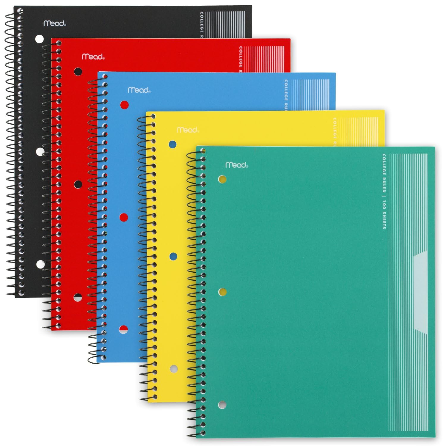 Photo 1 of Mead Spiral Notebook, 5 Pack, 1 Subject, College Ruled Paper, Plastic Cover, 8-1/2" x 11", 100 Sheets per Notebook, Assorted Colors (820299-AMZ-TK)