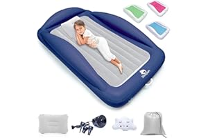 Sleepah Inflatable Toddler Travel Bed Portable Kids Air Mattress Set w Safety Rail Guards for Kids & Toddlers – Includes Pump, Carry Case, Pillow & More - Perfect Transitional Cot Coral (Grey)
