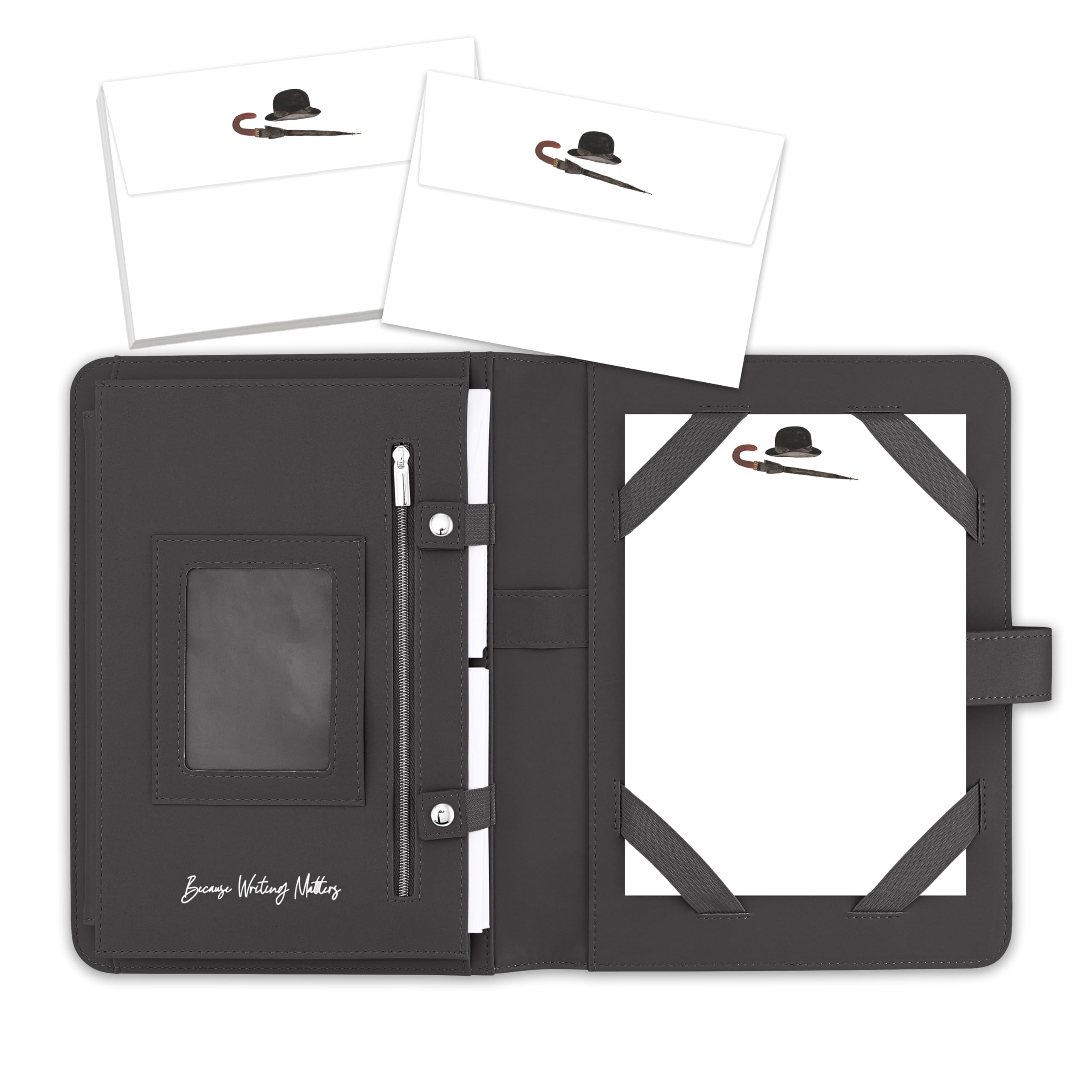 Me Loovely Bowler Hat and Brolly Set of Stationery Letter Paper with Envelopes Writing Supplies (20 Letters & 20 Envelopes with Black Organiser)