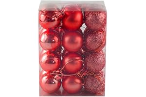 Bestjybt 24pcs 1.18" Small Christmas Ball Ornaments Shatterproof Christmas Decorations Tree Balls for Holiday Wedding Party Decoration, Tree Ornaments Hooks Included (Red, 3cm/1.18")