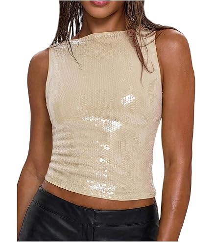 OYOANGLE Women's Sparkly Rhinestone Y2K Tank Top Black | Sequin