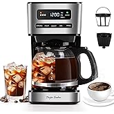Taylor Swoden Programmable Coffee Makers 12 Cup, Hot and Iced Coffee Maker, 4 Brew Strength, LED Display, 24H Timer, Keep Warm&Auto Shutoff- Drip Coffee Machine for Home/Office, Black &Stainless Steel