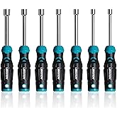 Libraton Hollow Nut Driver Set SAE, Magnetic Hex Nut Drivers, 3-inch Full-hollow Shaft for Long Bolts, 7-Pieces Standard Sizes 3/16, 1/4, 5/16, 11/32, 3/8, 7/16, 1/2 Inch