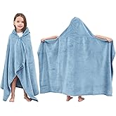 Hiturbo Kids Hooded Bath Towel: Soft Plush Pool Beach Fleece Towel Blanket - 50"x30" Toddler Towels Wrap for Boys Girls 3-12 Years (Blue)