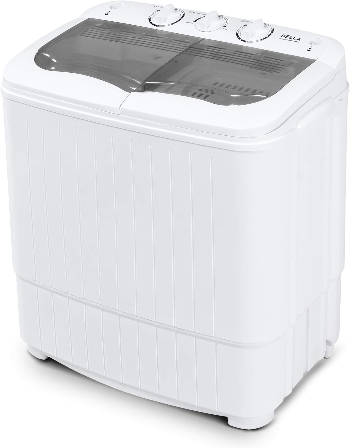 Della Mini Electric Washing Machine Home Twin Tub 8.8LBS Portable Compact Washer & Spin Dry Cycle Built-in Pump w/Hose, White