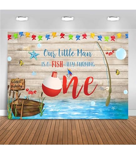 Fotohintergrund „O Fish Ally One“ – 1,5 X 0,9 M, Angel-Thema Für 1. Geburtstag, Vinyl, Für Jungen, Baby-Party-Dekoration