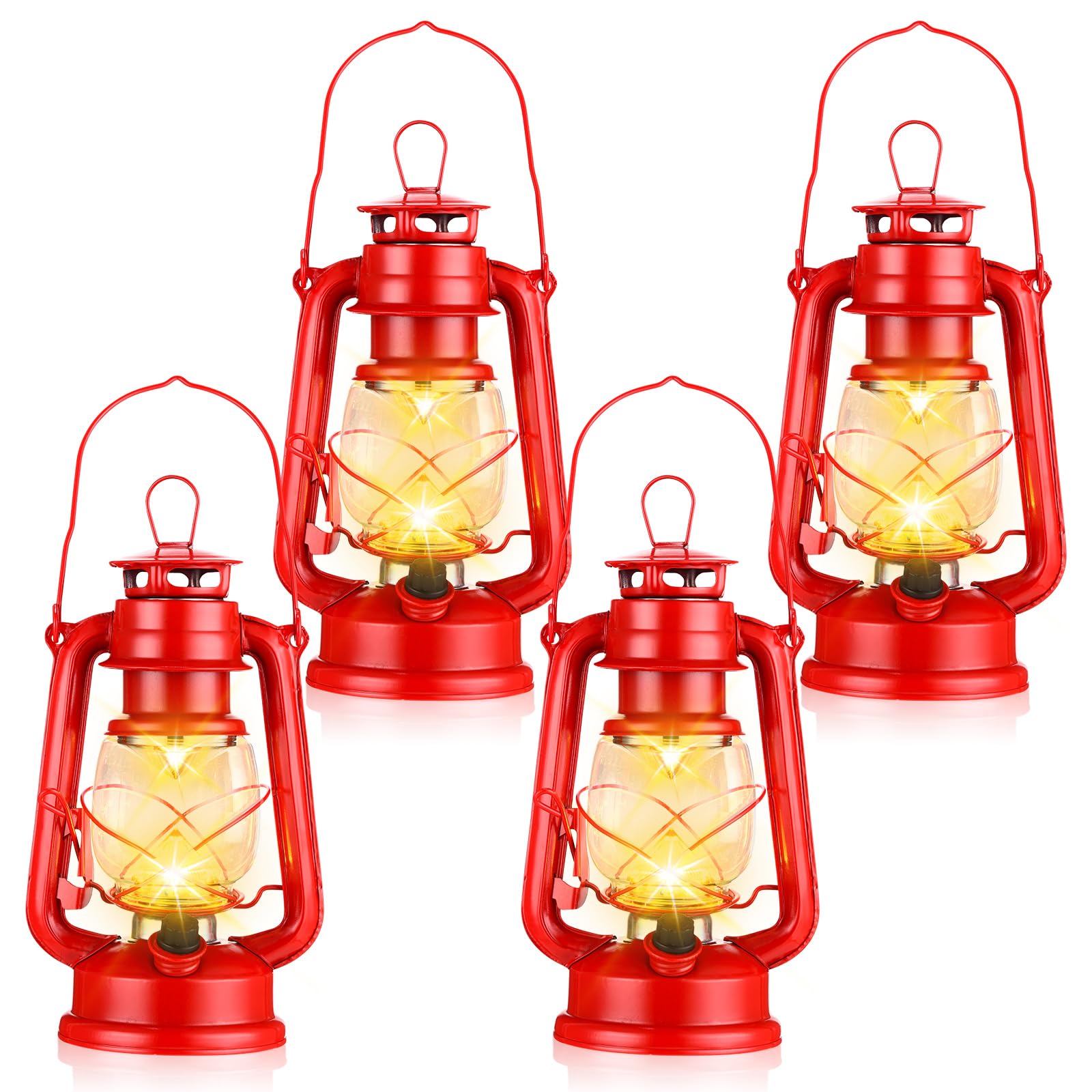 Photo 1 of 4 Pcs LED Vintage Lanterns Battery Operated Warm White Old Hurricane Lantern Antique Metal Hanging LED Lamp with Dimmer Switch for Indoor Table Outdoor Christmas Halloween(Red)