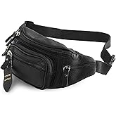 Fanny Pack Waist Bag Multifunction Genuine Leather Hip Bum Bag Travel Pouch for Men and Women- Multiple Pockets & Sturdy Zippers Ideal for Hiking Running And Cycling