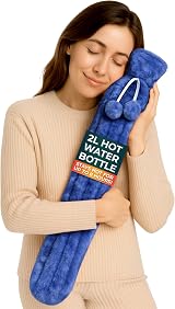 Volila Long Hot Water Bottle with Cover 2L Extra Long 72cm Blue