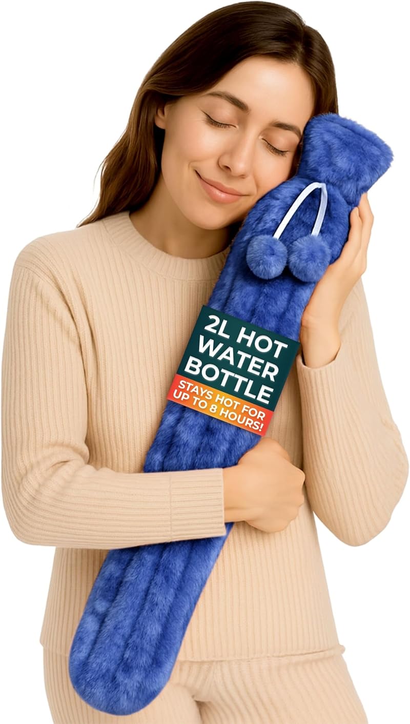 Volila Long Hot Water Bottle with Cover 2L Extra Long 72cm Blue