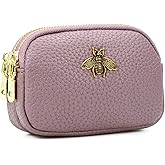 WOZEAH Leather Coin Purse for Women Small 2 Zipper Change Wallet with Key Ring Card Key Coin Cash Holder Pouch(Purple)