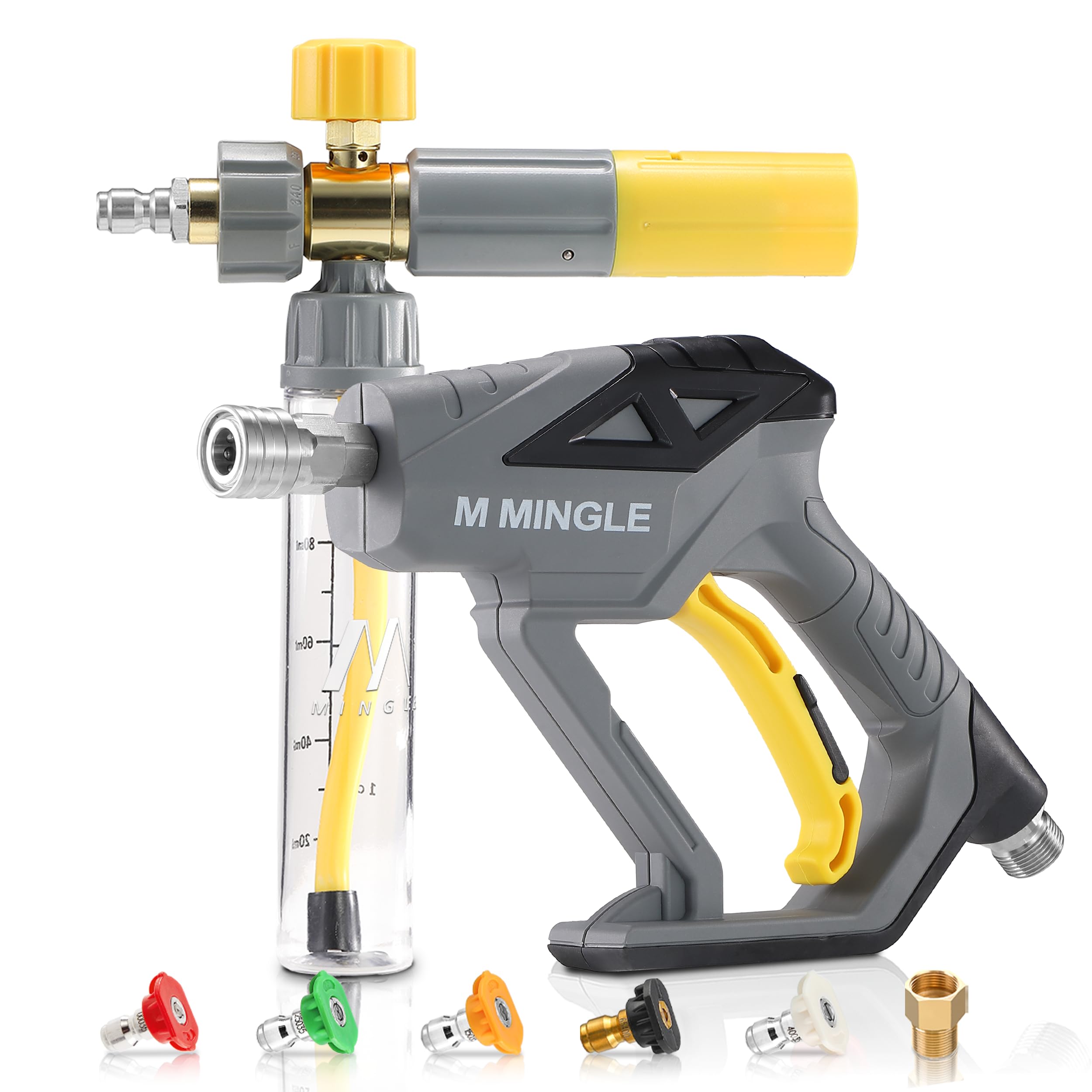 Photo 1 of M MINGLE Concentrate Foam Cannon with Pressure Washer Gun, Ready-to-Use Mini Soap Cannon with 5 Nozzle Tips, 1/4" Quick Connect for Thick Sudsy Wash