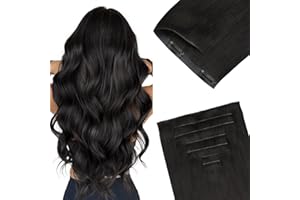 GOO GOO Invisi Edge Clip in Hair Extensions 18inch 130g 7Pcs Injected Seamless PU Clip in Hair Extensions, Virgin Real Human Hair, 1B Natural Black