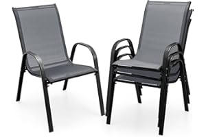 COSTWAY Patio Dining Chairs Set of 4, Stackable Outdoor Chairs with Armrest and High Back, Breathable Fabric & Metal Frame Ch