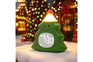 Aokpsrt Kids Alarm Clock with Night Light, Rechargeable Christmas Tree Night Light Clock with Snooze & 5 Ringtones, 8 Volume Levels, Cute Alarm Clock for Boys Girls, Room Decor, Green