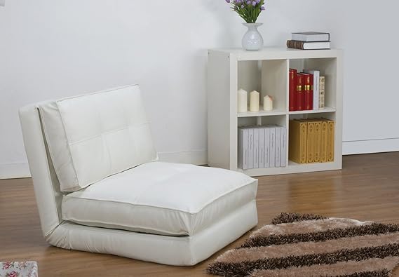ARTDECO Schlafsessel Jugendsessel Gästebett Kindersessel Klappsessel Kunstleder weiß groß