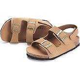 ZUSERIS Kids Toddler Sandals Boys Girls Cork Footbed Sandal Comfort Double Buckle Slip On Slippers with Adjustable Back Strap