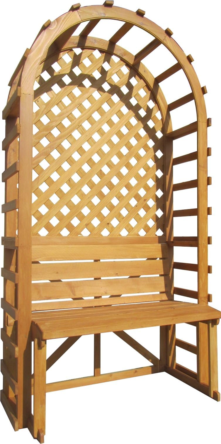 SamsGazebos English Cottage Garden Style Wood Arbor with Bench and Trellis Backdrop, 42" W x 80" H x 22" L, Waterproofed, Made in USA