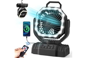 Odoland 20000mAh Portable Camping Fan with LED Light, Rechargeable Battery Operated Oscillating Fan with Remote & Hook, Outdo