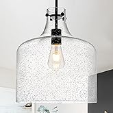 CATINER 12" Black Seeded Glass Pendant Light, Modern Farmhouse Hanging Ceiling Light Fixture for Kitchen Island, Dining Room,