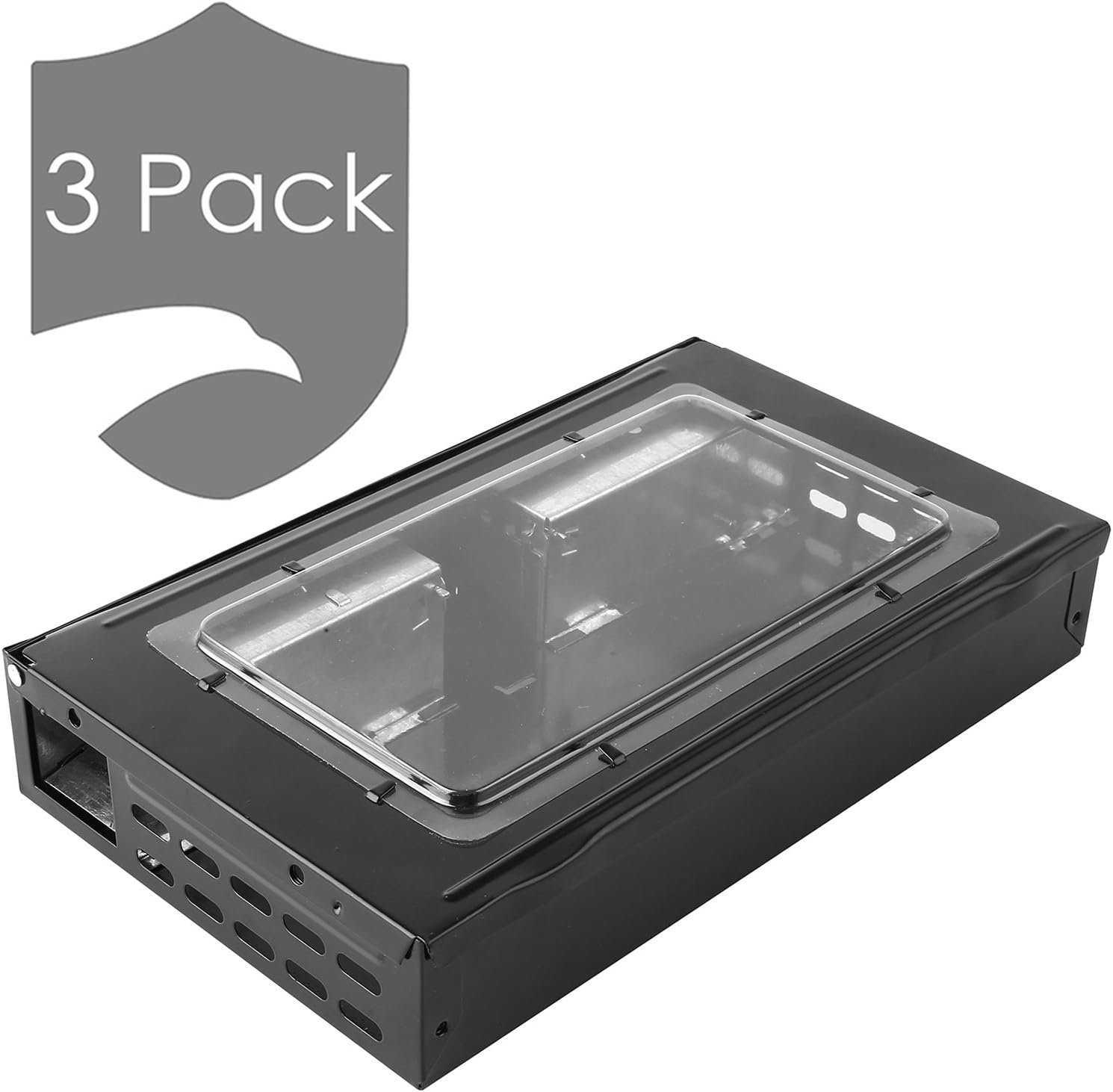 HUX EYE No Kill Mouse Trap Humane Live with a Clear Window, Two Entrances with Upgrade Double Escape Proof Doors,Black 3 Pack