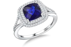 RANDES Cushion Cut Gemstone Engagement Ring Promise Rings for Her 925 Sterling Silver Birthstone Rings for Women 3 Carat Doub