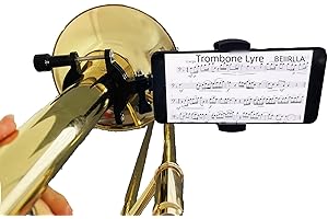 BEIIRLLA Trombone Phone Mount Lyre, Black, Adjustable 360° Rotation, Digital Sheet Music Holder for Low Brass Instruments, 0.