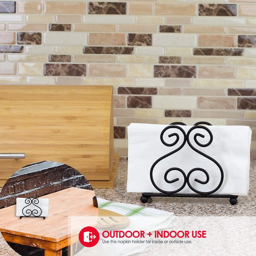 Home Basics Scroll Collection Steel Napkin Holder, Freestanding Tissue Dispenser Organizer for Kitchen Countertop, Durable, Sturdy, Home Décor, Black: Kitchen & Dining